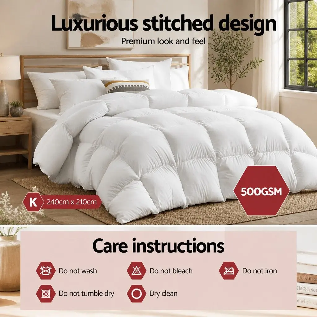King Size Duck Feather Down Quilt 500GSM