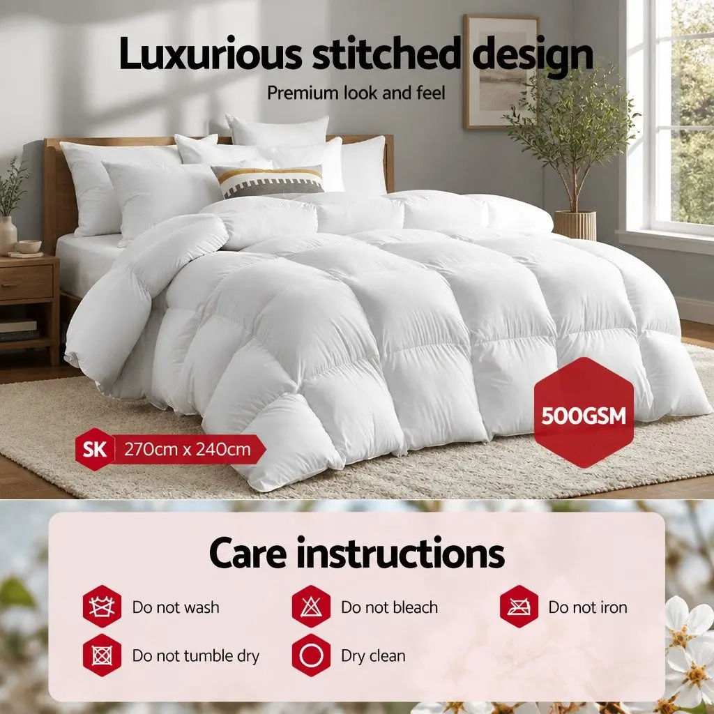 Duck Feather Down Quilt 500GSM Super King White