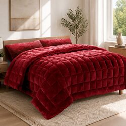 Faux Mink Quilt King Size Burgundy Double-Sided Winter Bedding Doona Throw