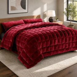 Burgundy Faux Mink Quilt Queen Size - Double-Sided Winter Weight