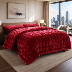 Burgundy Super King Faux Mink Quilt – Luxurious Double-Sided