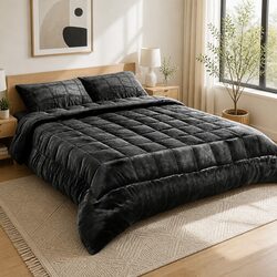 Premium Charcoal Faux Mink Quilt Double Bed Set