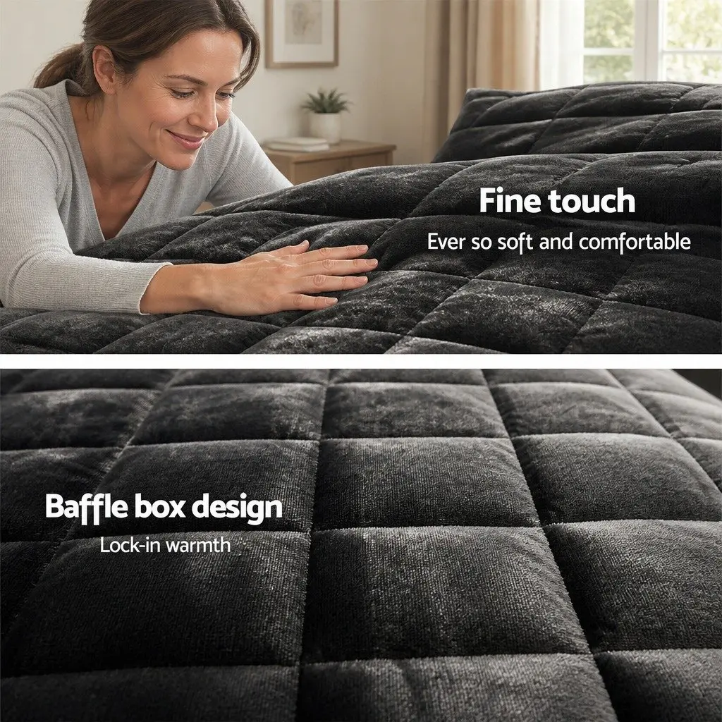 Charcoal Faux Mink Quilt Double Bed Set
