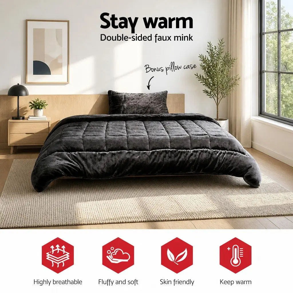 Faux Mink Quilt Single Bed Charcoal Winter Weight Baffle Box Design Machine