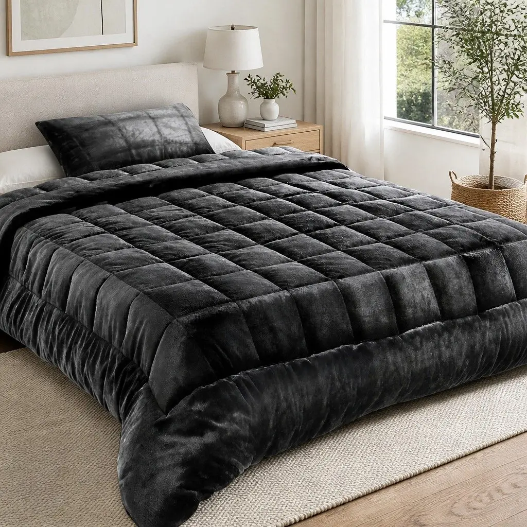 Faux Mink Quilt Single Bed Charcoal Winter Weight Baffle Box Design Machine