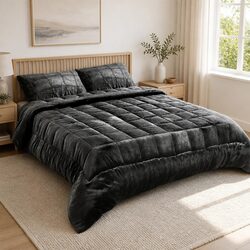 Super King Size Charcoal Faux Mink Quilt - Double-Sided