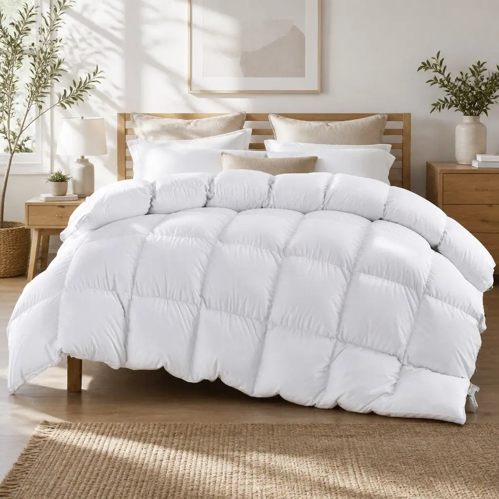 Double Goose Down Feather Quilt 700GSM Baffle Construction Warm Lightweight