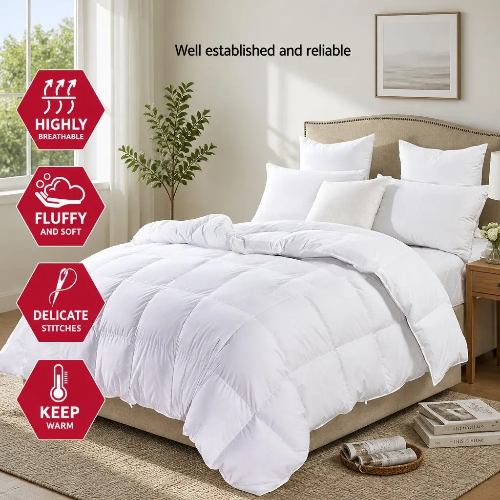 Double Goose Down Feather Quilt 700GSM Baffle Construction Warm Lightweight