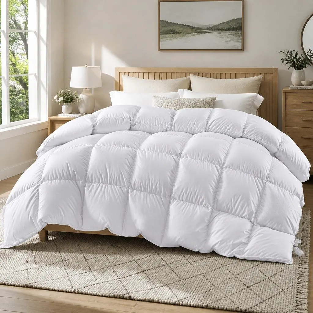 Goose Down Feather Quilt Super King 700GSM Lightweight Baffle Box Construction