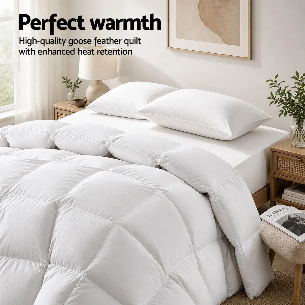 Goose Down Feather Quilt Super King 700GSM Lightweight Baffle Box Construction