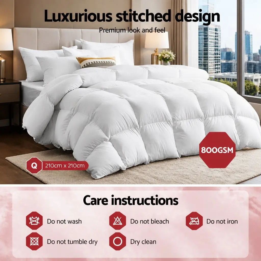 White Goose Down Feather Quilt Queen 800GSM