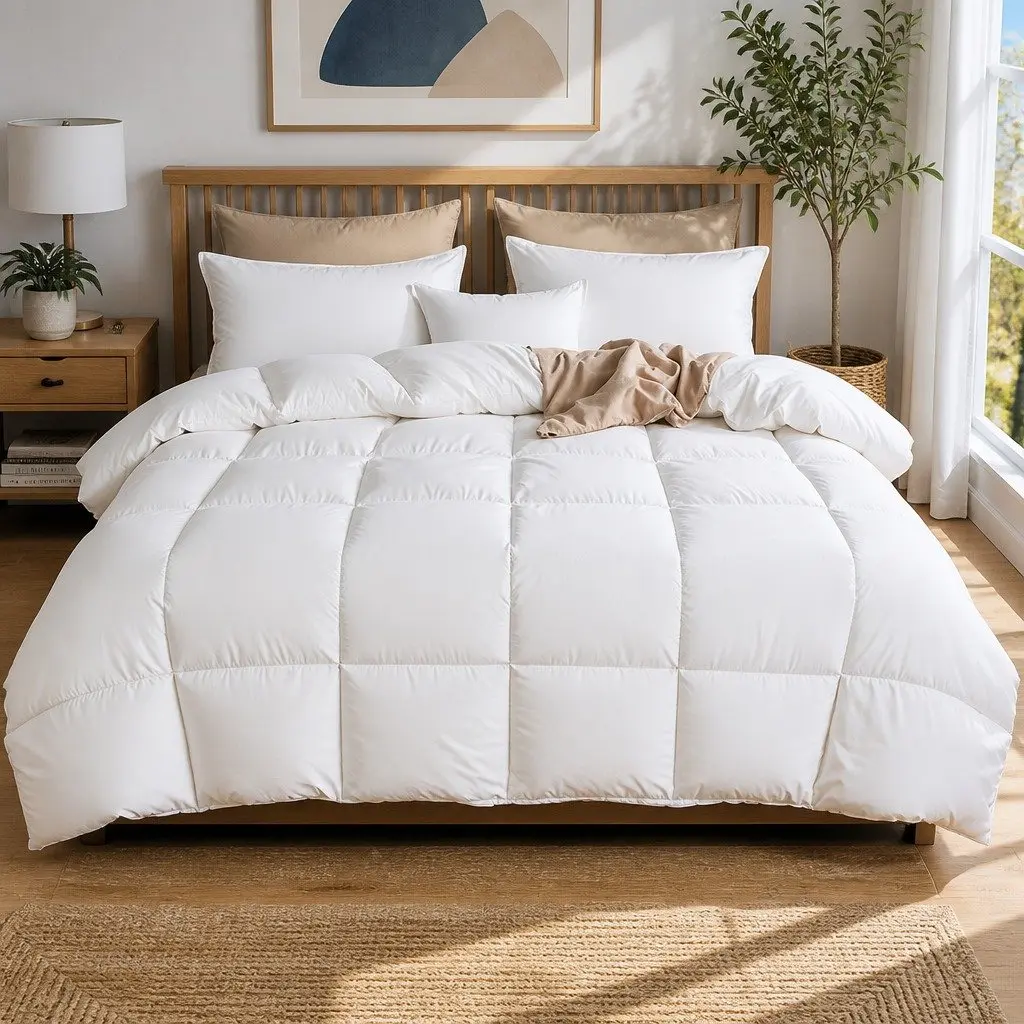Goose Down Feather Quilt Cotton Single 800GSM White