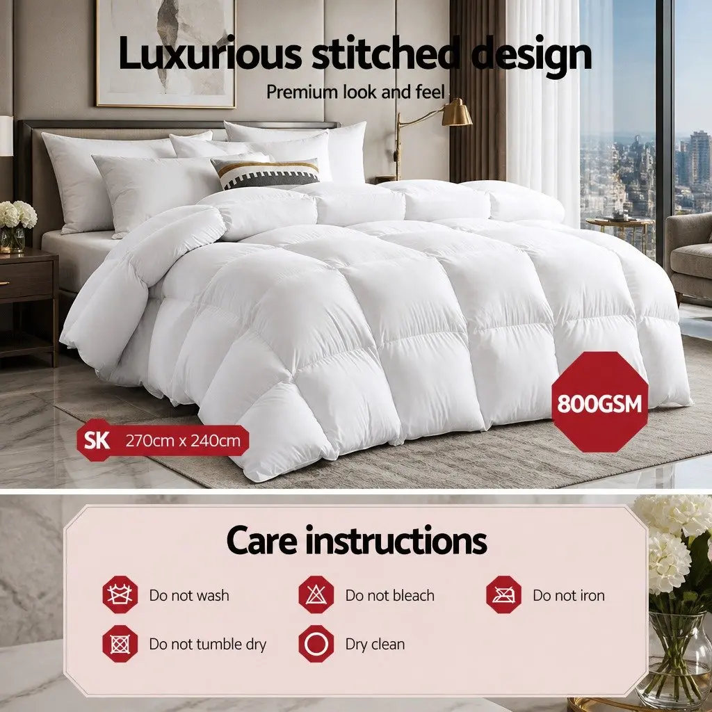 Super King Goose Down Feather Quilt 800GSM Winter Doona