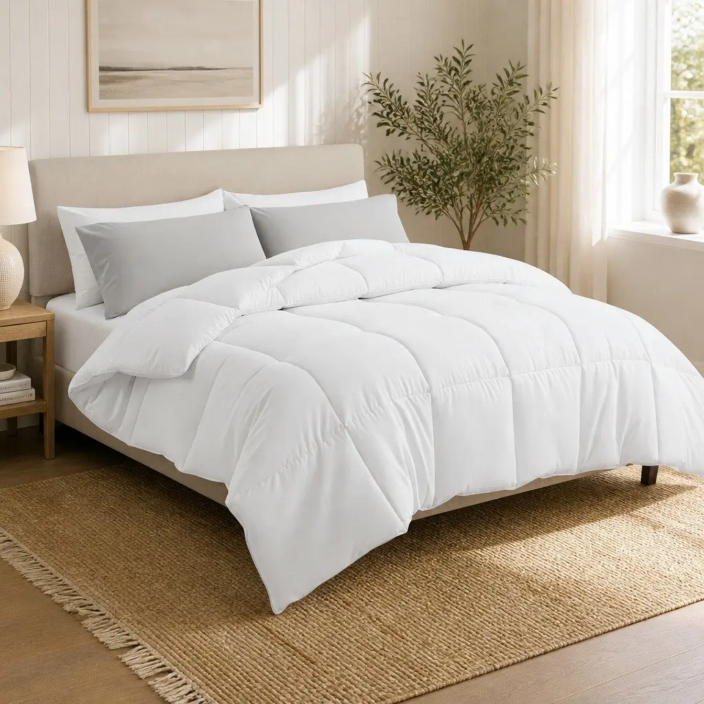 King Size Microfiber Quilt 400GSM White All Season Duvet Comforter Baffle Box