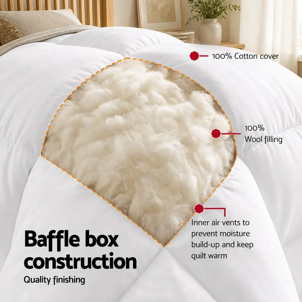 Wool Quilt 500GSM Double White Baffle Box Construction Winter Doona Thick Warm Bedding