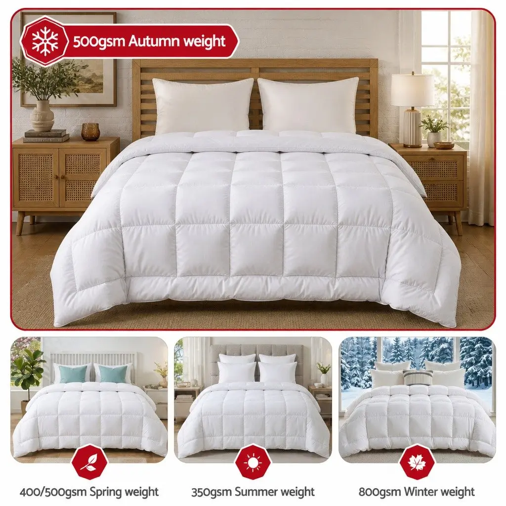 Wool Quilt 500GSM Double White Baffle Box Construction Winter Doona Thick Warm Bedding
