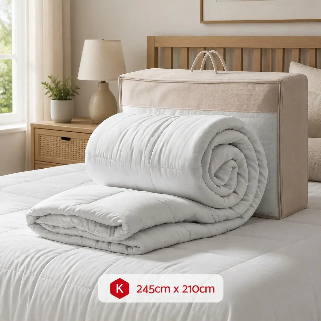 Wool Quilt 500GSM King Size White Cotton Cover Baffle Box Construction
