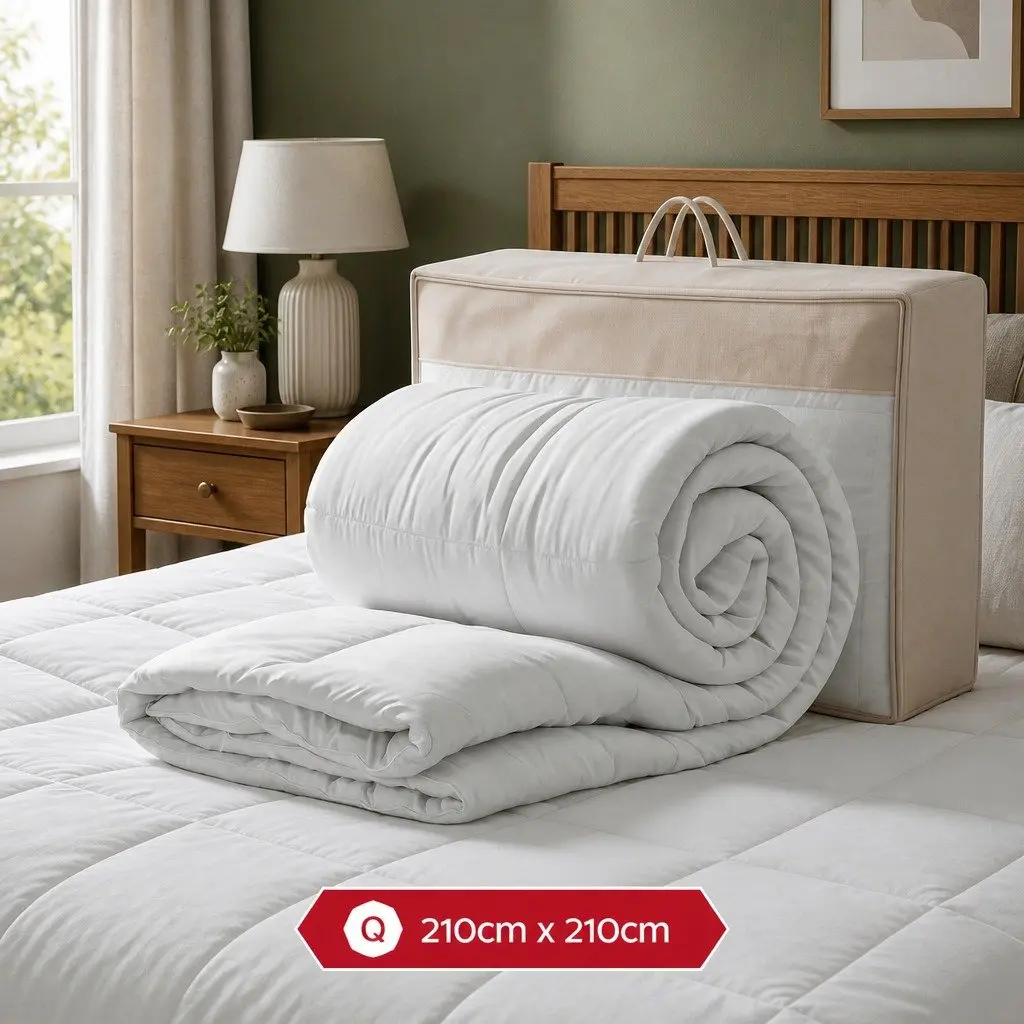 Wool Quilt 500GSM Queen White Cotton Cover Baffle Box Construction