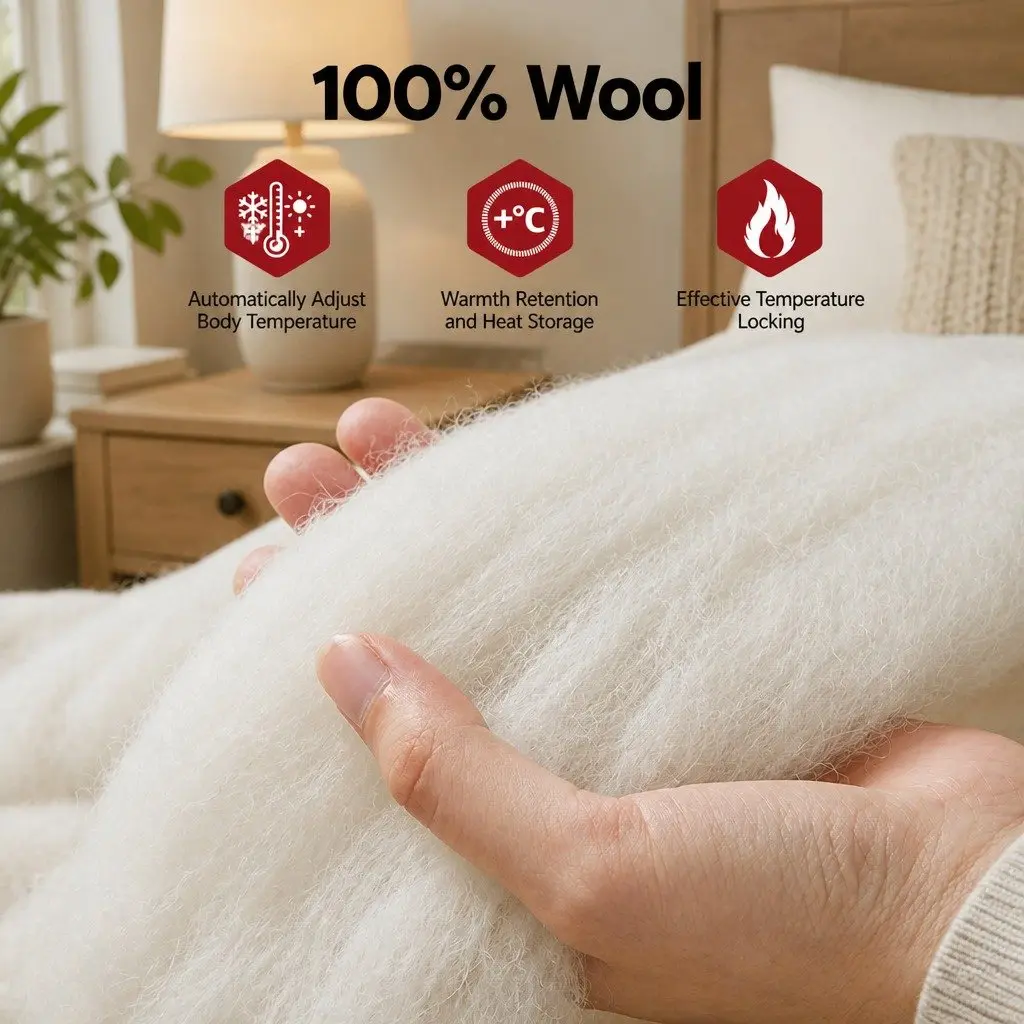 Wool Quilt 500GSM Queen White Cotton Cover Baffle Box Construction