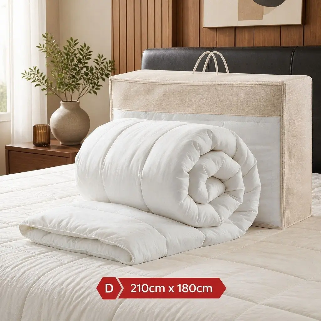 Wool Quilt 800GSM Double White Pure Cotton Cover Baffle Box Construction