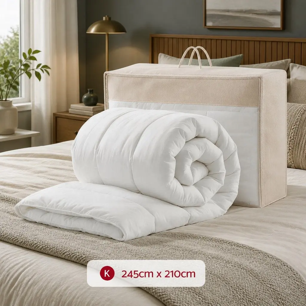 King Wool Quilt 800GSM Cotton Cover Baffle Box Construction King Size White