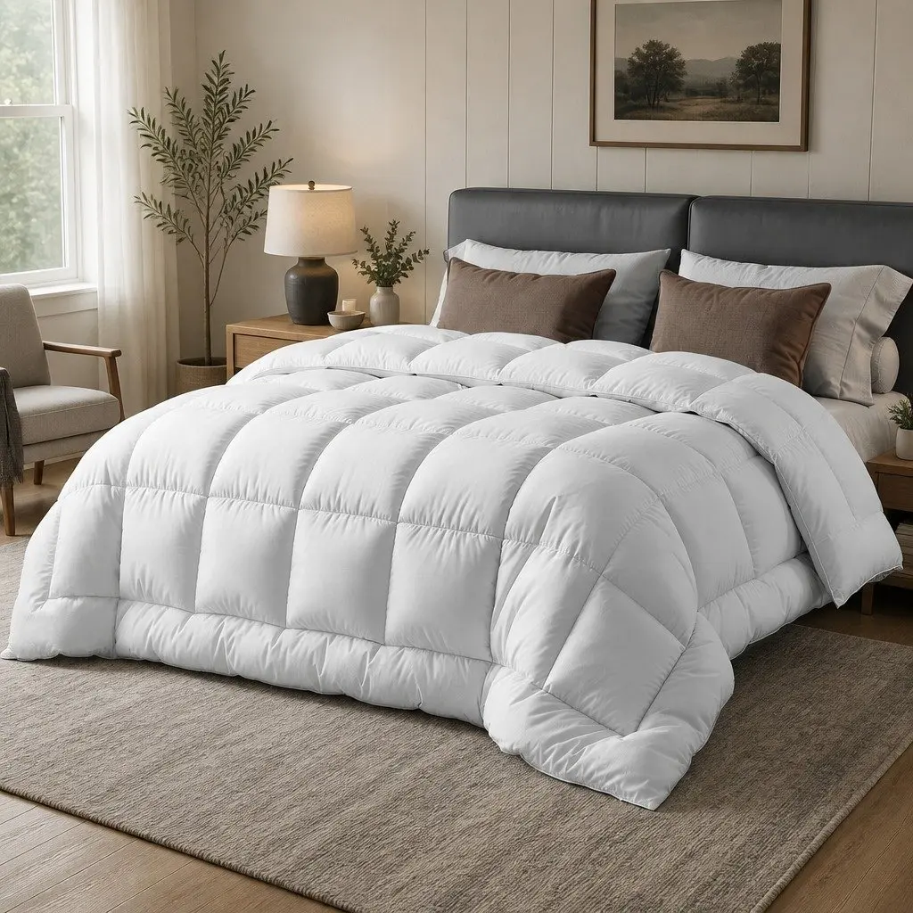 King Wool Quilt 800GSM Cotton Cover Baffle Box Construction King Size White
