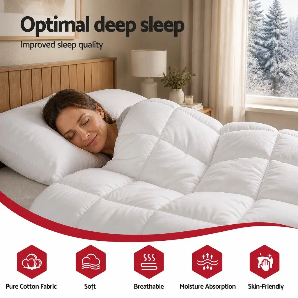 King Wool Quilt 800GSM Cotton Cover Baffle Box Construction King Size White