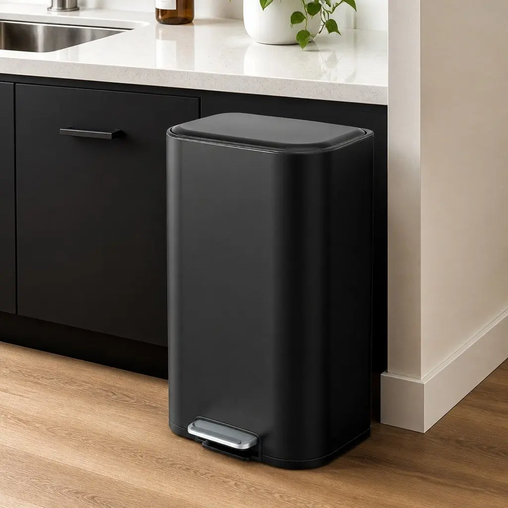40L Steel Black Pedal Trash Can with Soft Close Lid