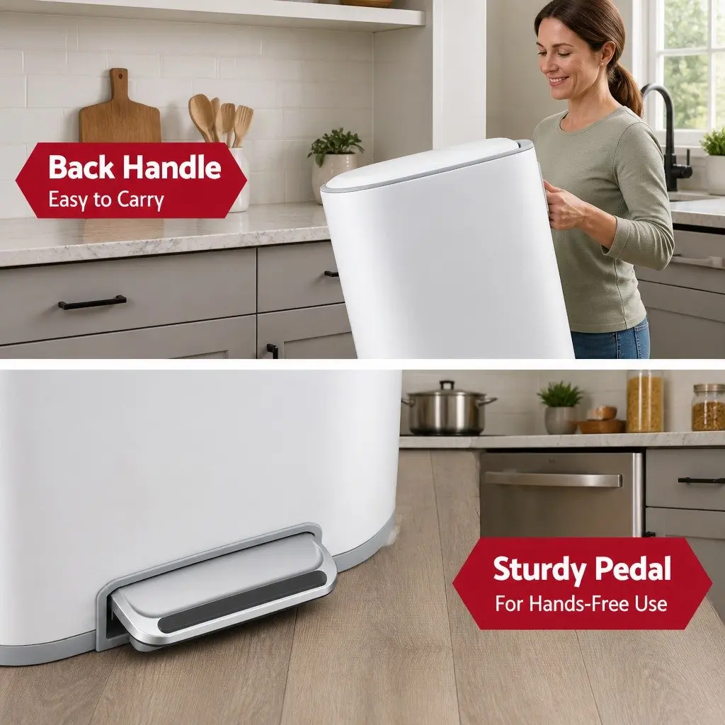 Pedal Bin Steel 40L Rectangular White Kitchen Trash Can Soft Close Lid