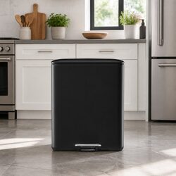 40L Dual Compartment Pedal Bin - Black Kitchen Rubbish Bin