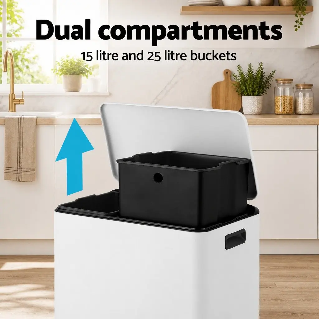 Dual Compartment Soft Close Rubbish Bin 40L