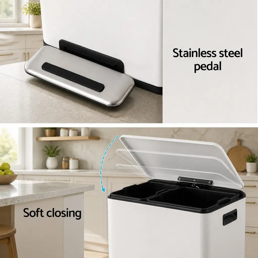 Dual Compartment Soft Close Rubbish Bin 40L
