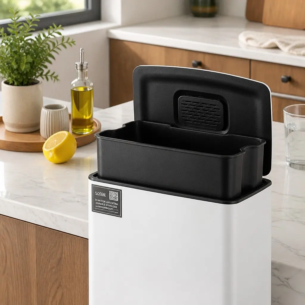 Pedal Bin Steel 40L White Kitchen Trash Can Hands-Free Soft-Closing Dustbin