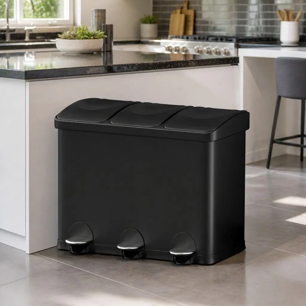 Pedal Bin with Triple Compartments 45L