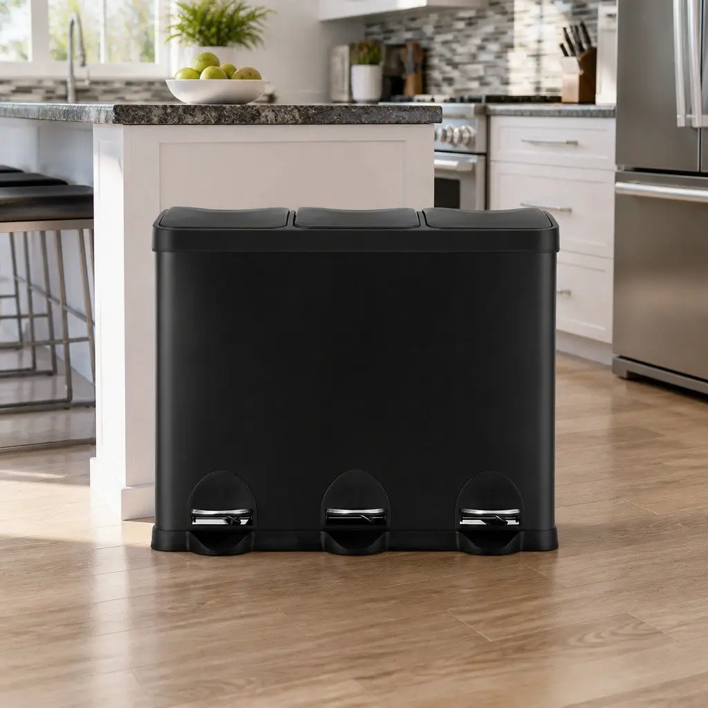 Pedal Bin with Triple Compartments 45L