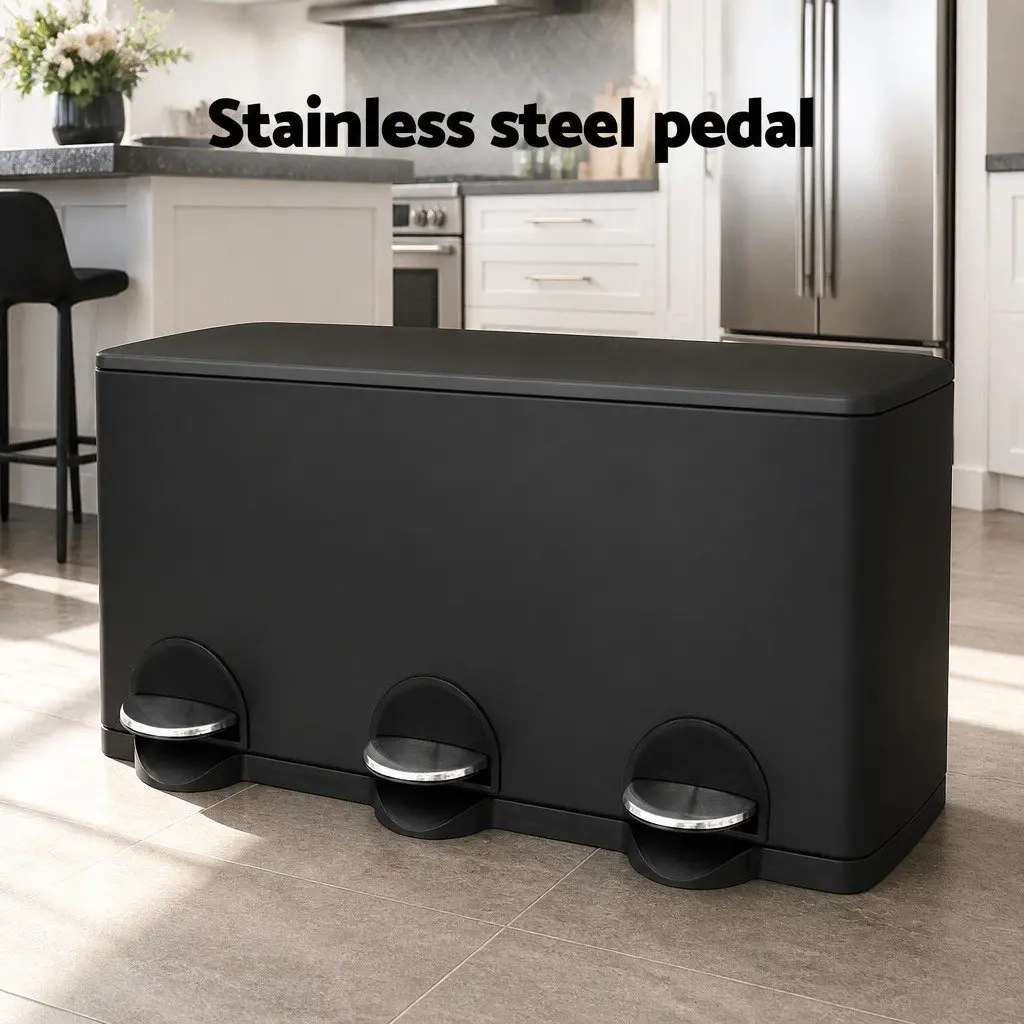 Pedal Bin with Triple Compartments 45L