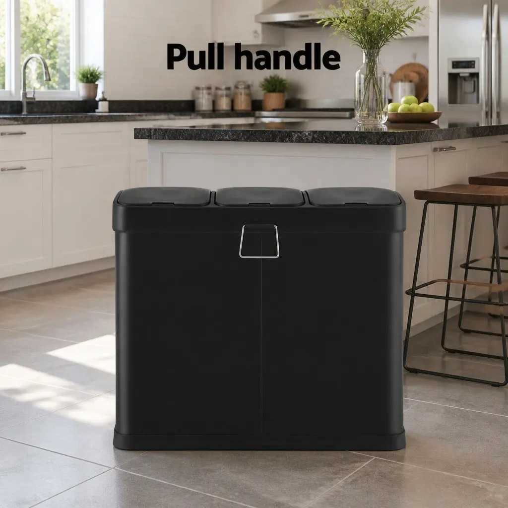 Pedal Bin with Triple Compartments 45L