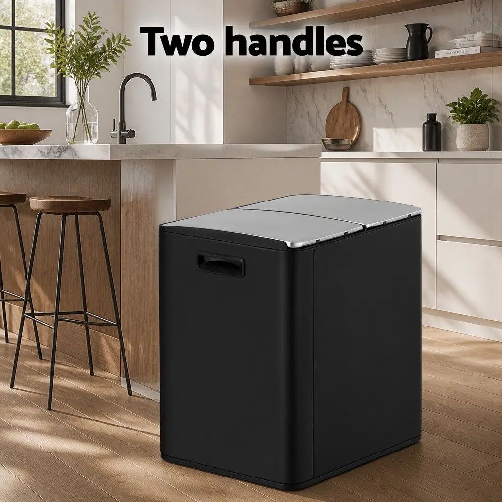 Pedal Bins Carbon Steel 60L Black Dual Compartment Kitchen