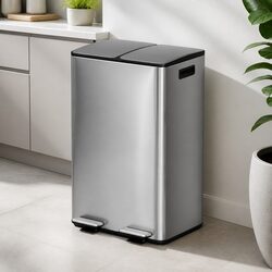 Pedal Bin Dual Compartment Waste Recycle Dustbin 60L Kitchen Home Silver
