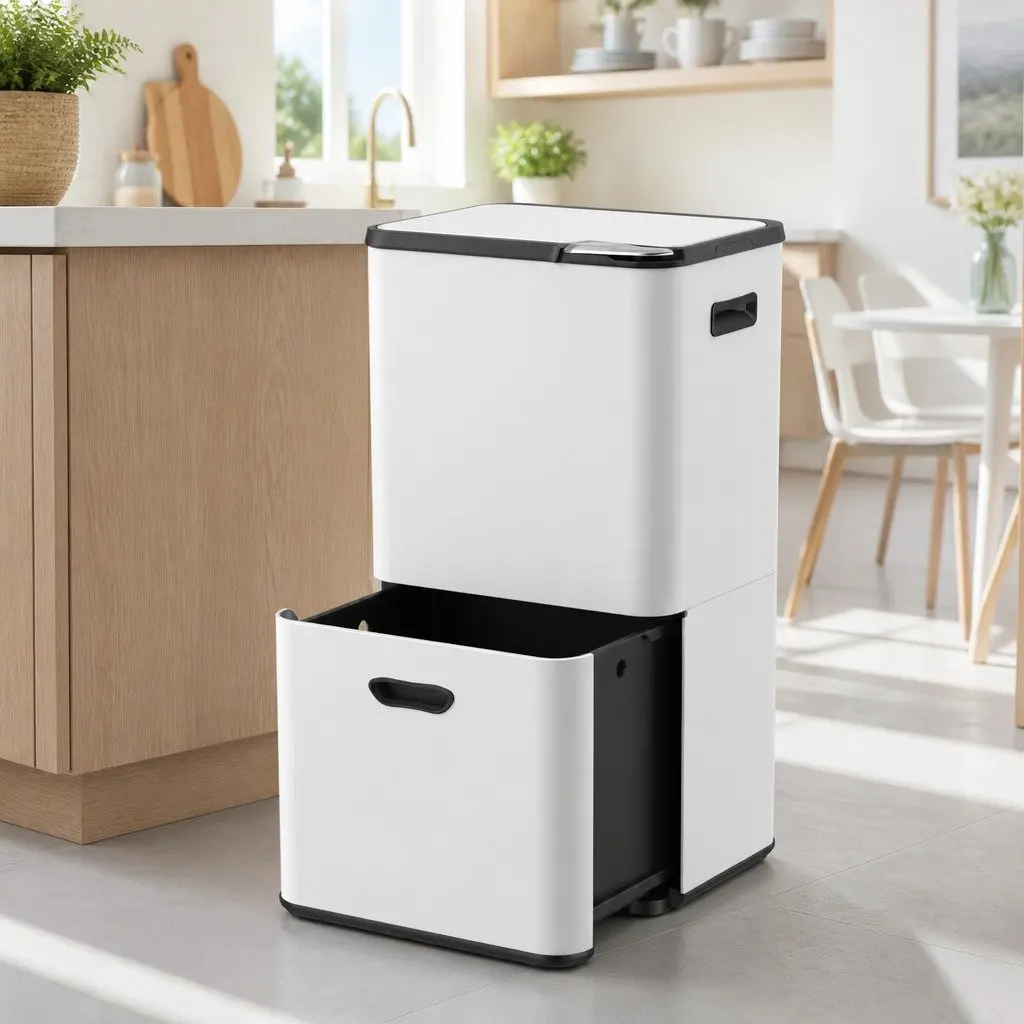 63L Pull Out Rubbish Bin with 3 Compartments