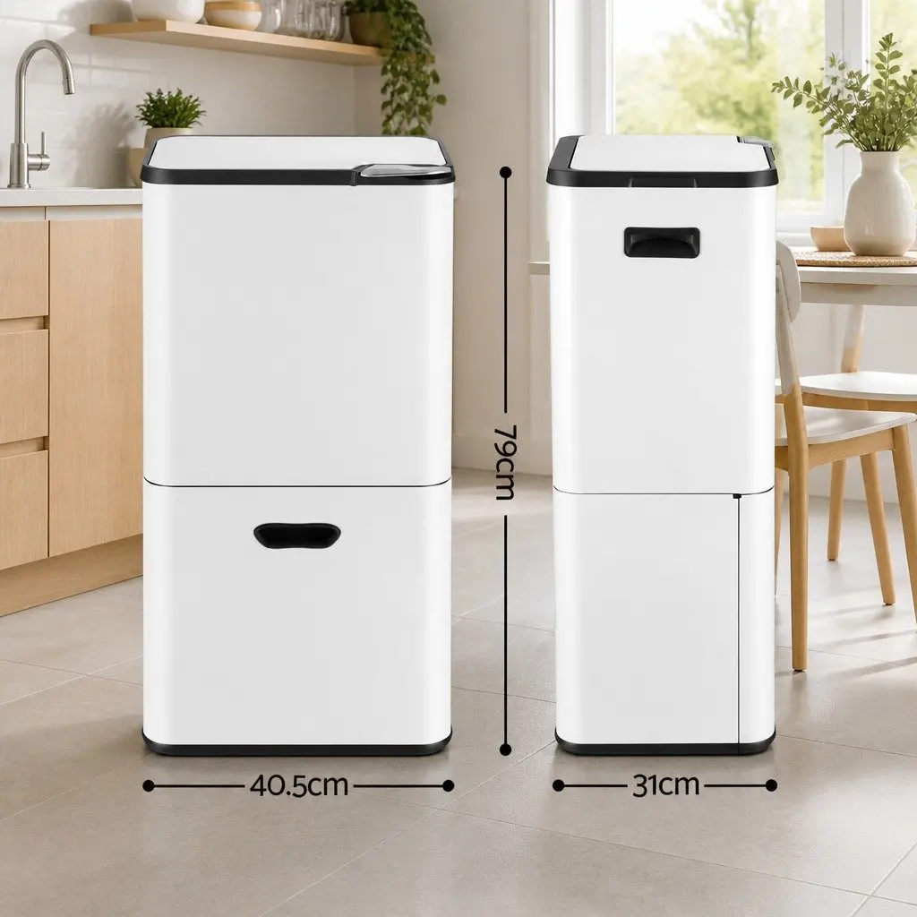 Pull Out Bin Carbon Steel 63L White 3 Compartment