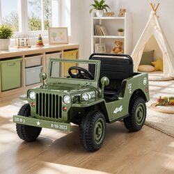 Kids Electric Jeep Ride On Car 12V Off-Road Olive Green