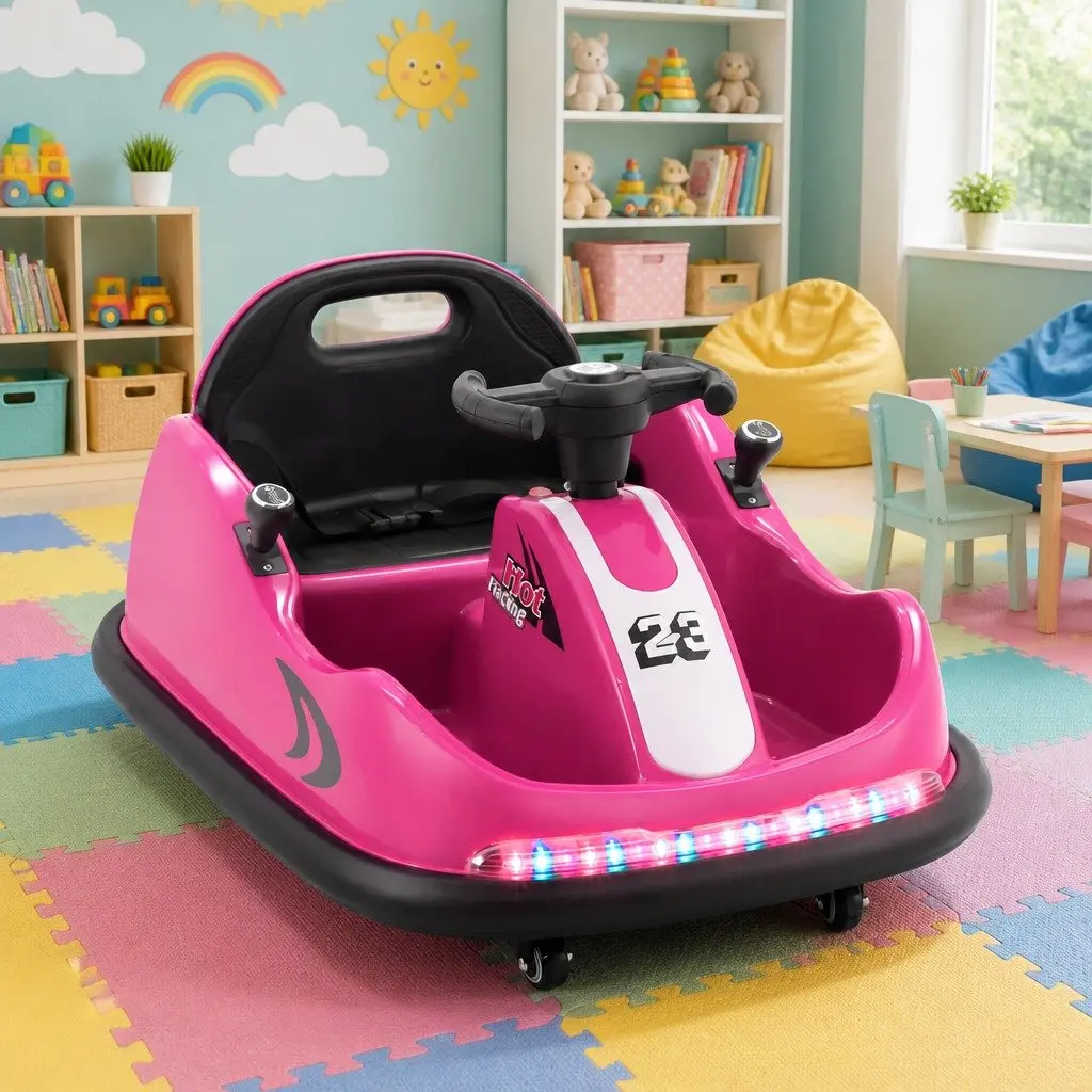 Ride On Car Lacquer Pink 6V Electric Toy with Remote Control Steering Wheel