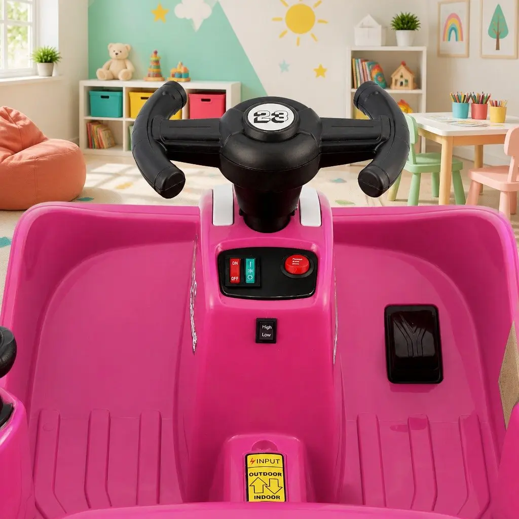 Ride On Car Lacquer Pink 6V Electric Toy with Remote Control Steering Wheel