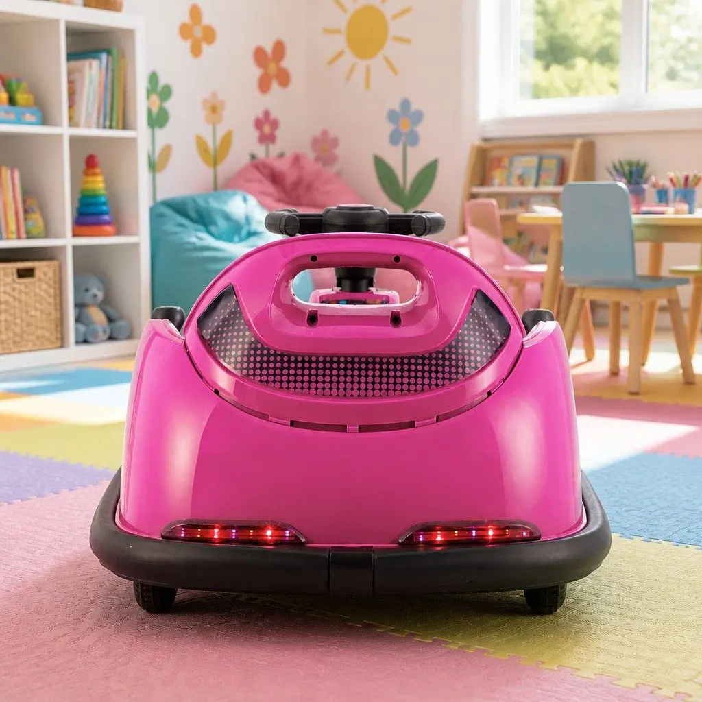 Ride On Car Lacquer Pink 6V Electric Toy with Remote Control Steering Wheel