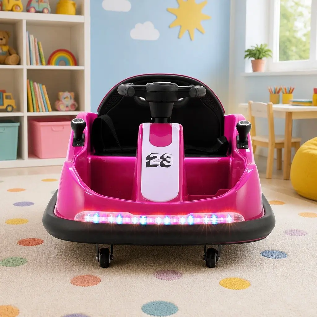 Ride On Car Lacquer Pink 6V Electric Toy with Remote Control Steering Wheel