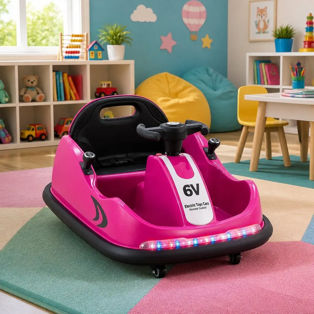 Ride On Car Lacquer Pink 6V Electric Toy with Remote Control Steering Wheel