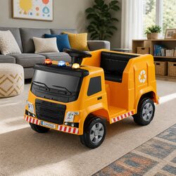 Kids Ride On Garbage Truck 12V Electric Toy Car with Remote Control Yellow