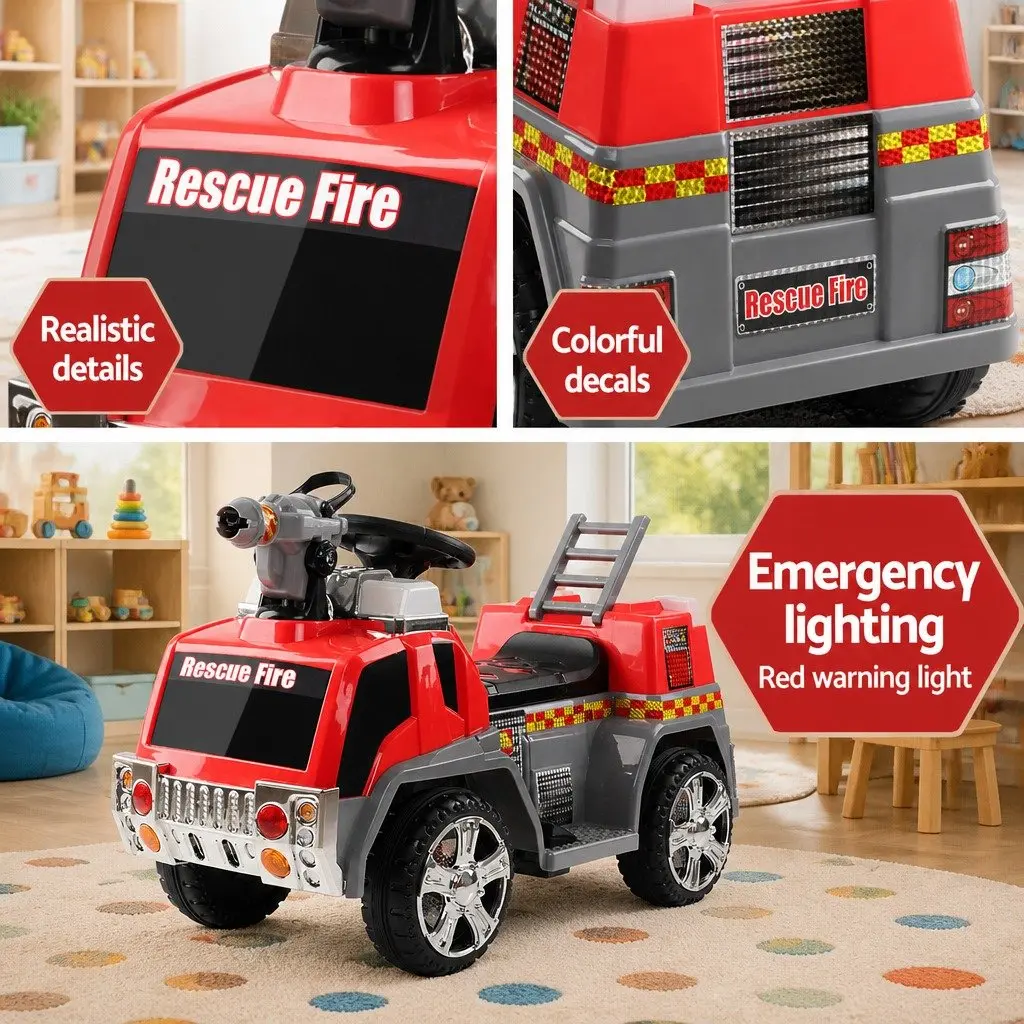 Electric Ride On Fire Truck Toy Red 6V Battery Powered with Steering Wheel and Acceleration Pedal