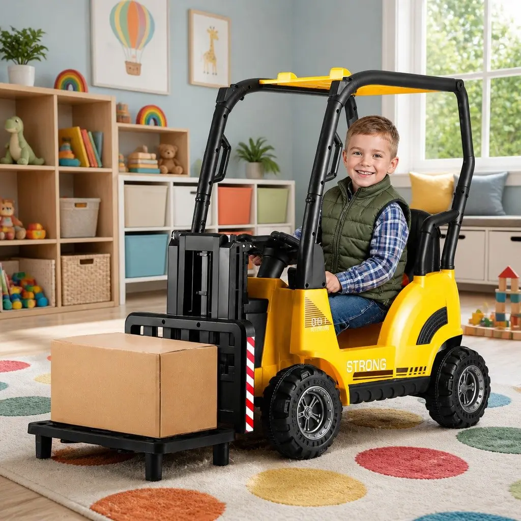Kids Ride On Forklift Toy 12V Yellow Construction Vehicle